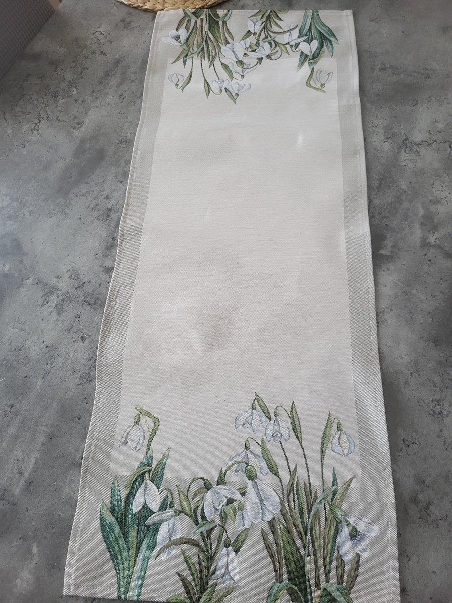 Tafelloper Luxe Gobelinstof Sneeuwklokjes 100*40cm