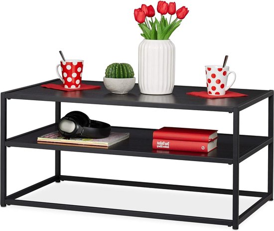 Rechthoekige Salontafel Walnoot Luxe 90x60 - Zwart Frame