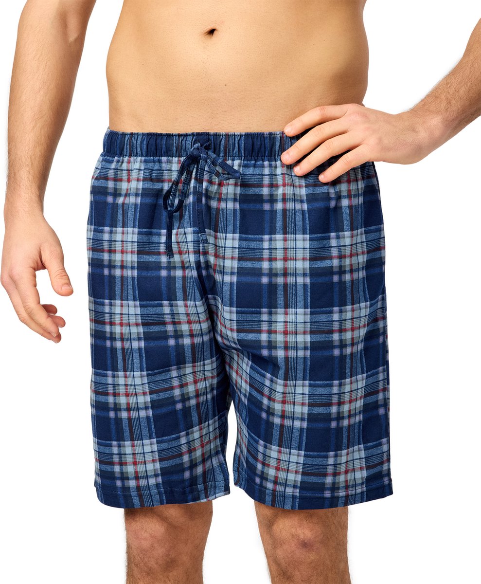 Timone TI-TI30-116-PP Heren Pajamabroek - kort - Pyjamashorts - zonder zakken - elastische tailleband met koord - 100% Katoen - Geruit-2 (9633401) - S