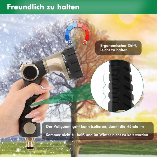 Metaal Heavy Duty Robuuste Tuinwaterspuit - Reinigen en Besproeien - Hogedruk Tuinslang Sproeier - 7 Patronen voor Tuinirrigatie en Autowassen — afbeelding 2