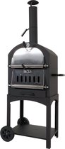 Houtskoolgrill MCW-N15, pizzaoven houtkachel, grillrooster houtskoolrooster pizzasteen, zwart hoge temperatuur gelakt staal