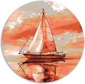 Zeilboot muurdecoratie rond - Voertuig muurcirkels - Schilderij Water - Muurdecoratie modern - Muurdecoratie rond - Decoratie muur muurcirkel aluminium 40x40 cm