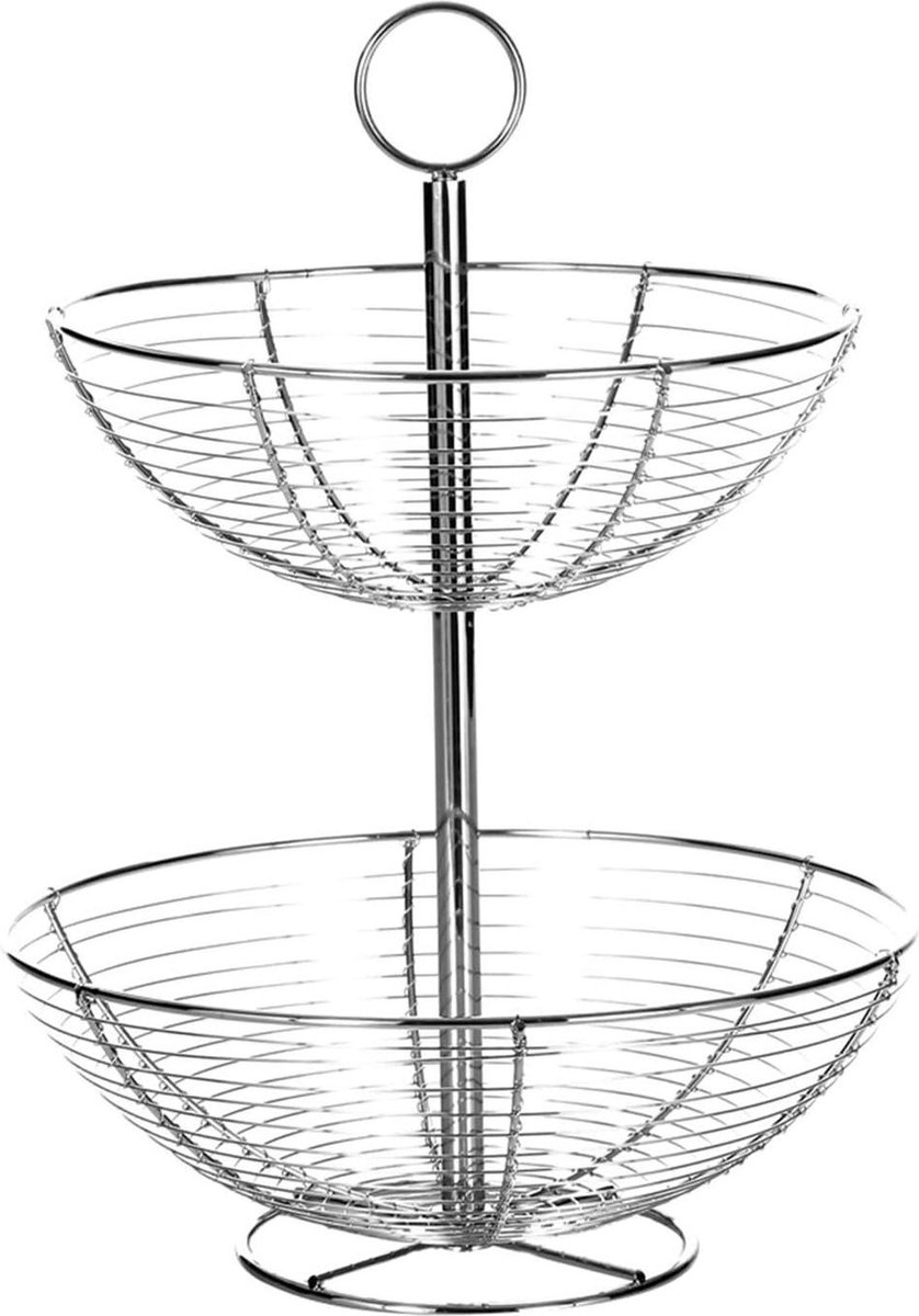 Fruitschaal Dcasa in wit keramiek - modern design - 2 hoogtes - 29x29x41 cm Fruitschaal