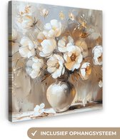 Tableau sur toile 20x20 cm - Décoration murale Vase - Fleurs - Art - Or - Décoration murale murale salon - Décoration chambre - Accessoires de chambre - Peintures sur toile