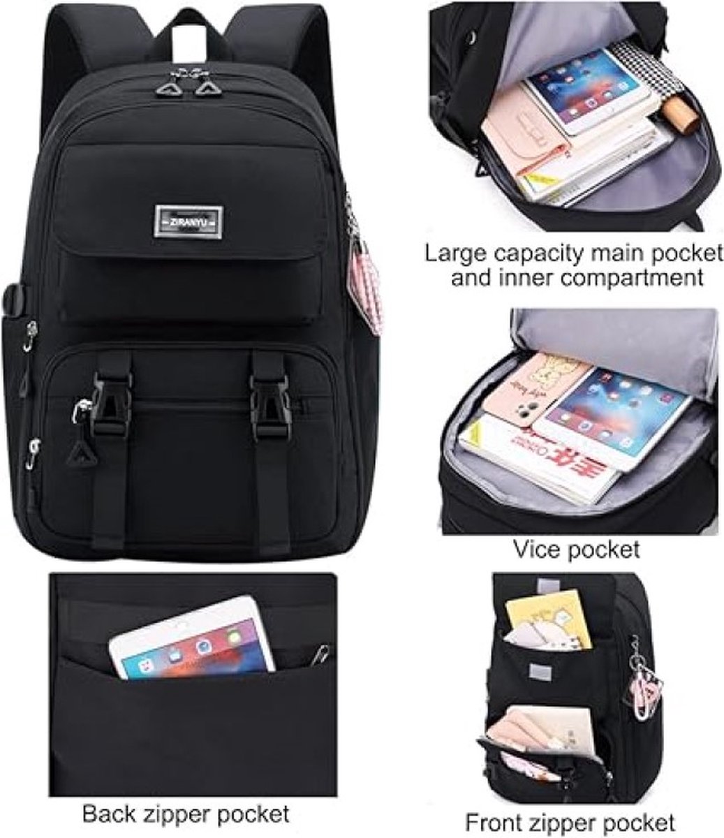 SellerFun Tiener Meisjes Casual Rugzak Hoge Middelbare School Dagrugzak Vrouwen Dagelijkse Reizen Laptop Tas, A Zwart, 29 Liters