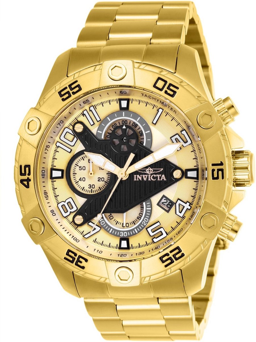Invicta S1 Rally 26098 Heren Horloge - Waterdicht - Analoog - Quartz Uurwerk - Roestvrij Staal met gouden Wijzerplaat - 48mm