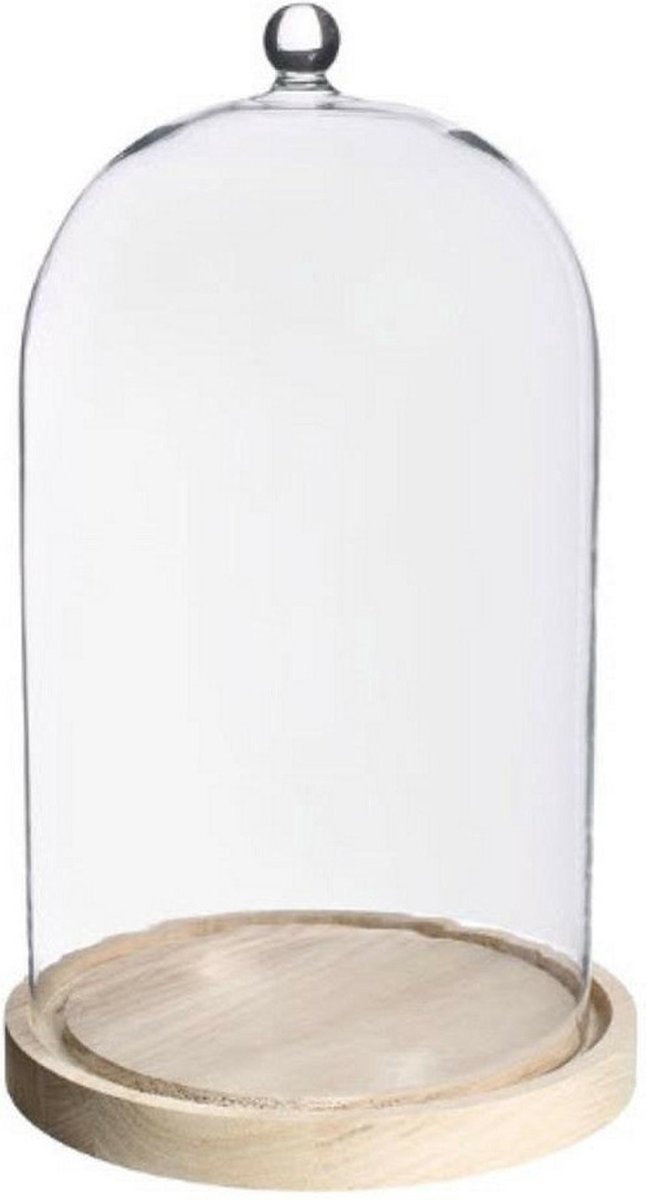 Ideas4Seasons Decoratie stolp - met sierknopje - houten plateau - D17 x H28 cm - presentatie stolpen