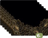 Set de table - Napperons plastique - 45x30 cm - Fleurs - Line - Or - Zwart - 6 pièces - Sous-plats antidérapants - Décoration de Assiettes - Décoration de table de Luxe - Set de table en vinyle - Set de table - Accessoires de décoration de table