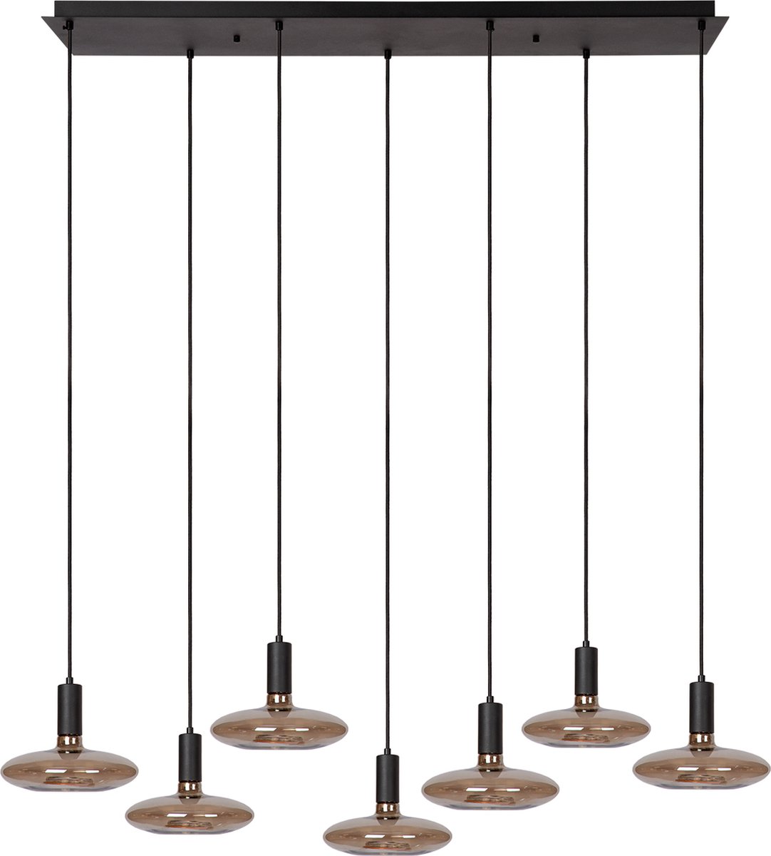Atmooz - Hanglamp Hanoi - Zwart - Inclusief 7 Segula Floating Ufo Lichtbronnen - 7 x E27 - 110 x 31 cm Plafondplaat - Dimbaar - Moderne Eyecatcher