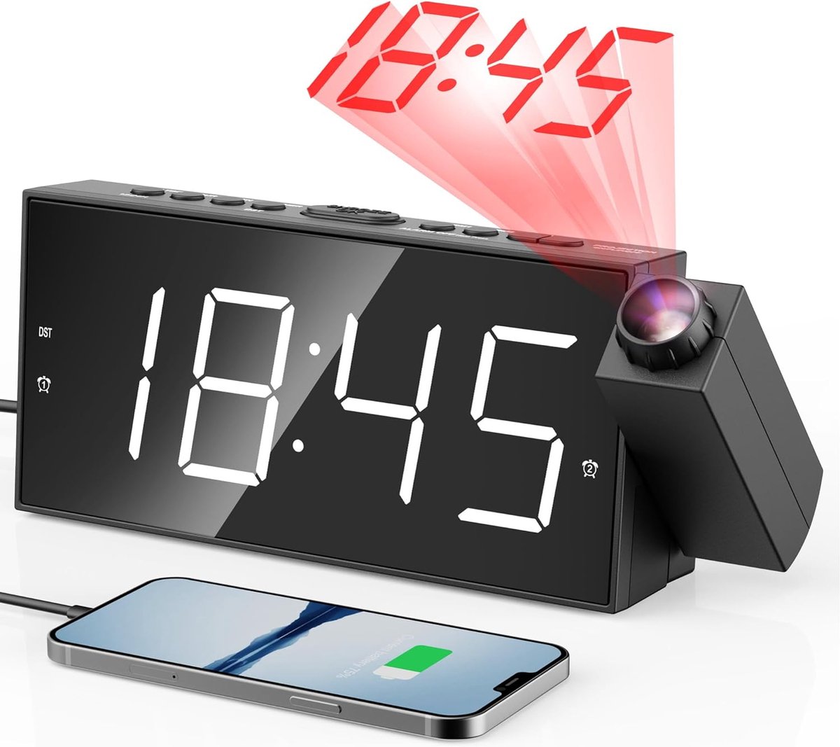 Solacis Wekkerradio Met Projectie - Wekkerradio - Digitale wekker - Wekkerradio kinderen - Wekker met projectie op plafond - Must have!
