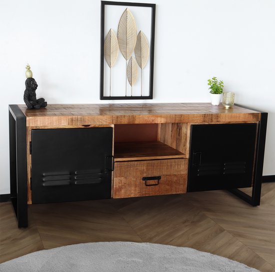 Foto: Tv meubel industrieel mangohout nova 150cm tv kast duurzaam mango massief hout tv meubel