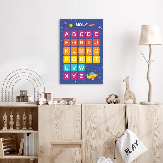 Tableau toile 40x60 cm - Décoration murale chambre enfant Alphabet - Éducatif - Apprentissage des lettres pour enfants - Espace - Décoration murale chambre bébé - Décoration chambre garçon et fille - Accessoires Bébé - Peintures