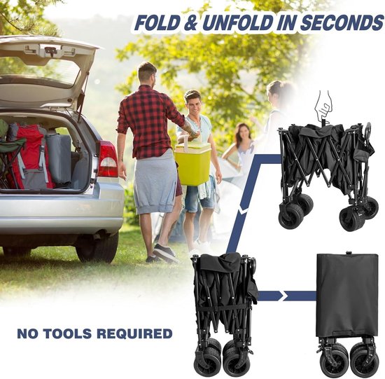 Inklapbare handwagen voor tuin en strand - 254L capaciteit - All-terrain wielen - Draagbare bolderkar met oversized zijvak en 2 bekerhouders van Sekey — afbeelding 4