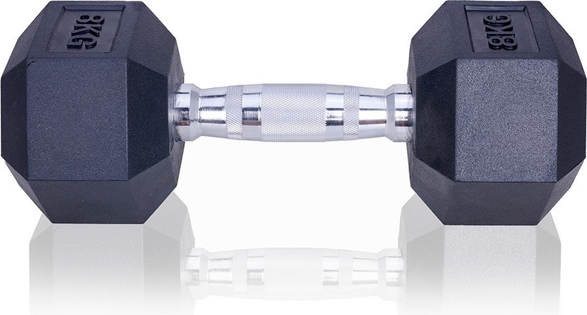 ForzaFit Hexagon Dumbbell Set 2x 8kg - Zwart - Rubber - Halter Gewicht voor Fitness – foto 2