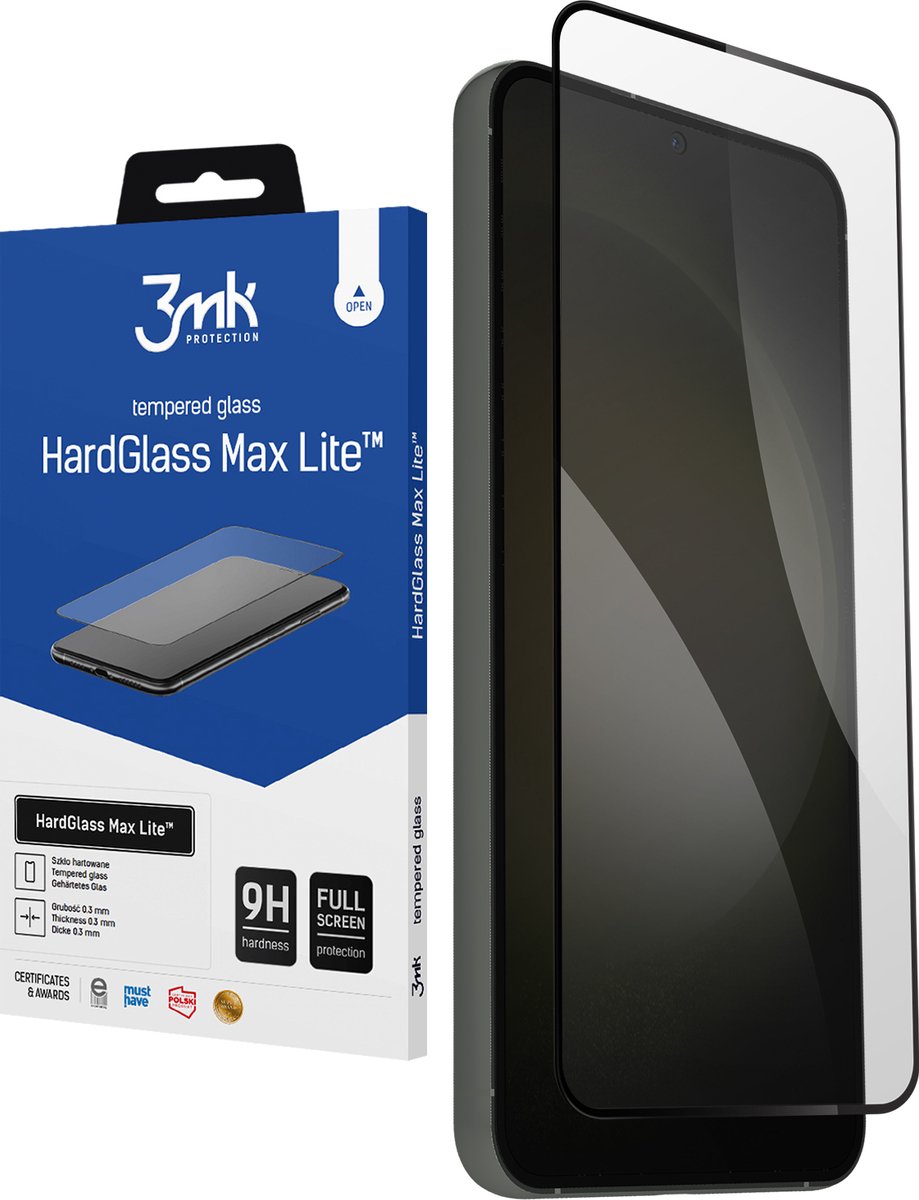 Hardglas Max Lite 3mk Geschikt voor Samsung S23 Plus afgeschuind Zwart