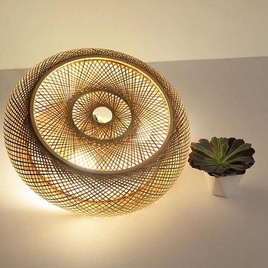 Plafondlamp Bamboe - Plafonnière - Handgeweven Rotan Bamboe Lamp - 40cm - Japanse Bamboe - Duurzaam - Rustiek - Lamp - Woonkamer - Hal - Slaapkamer - Vintage