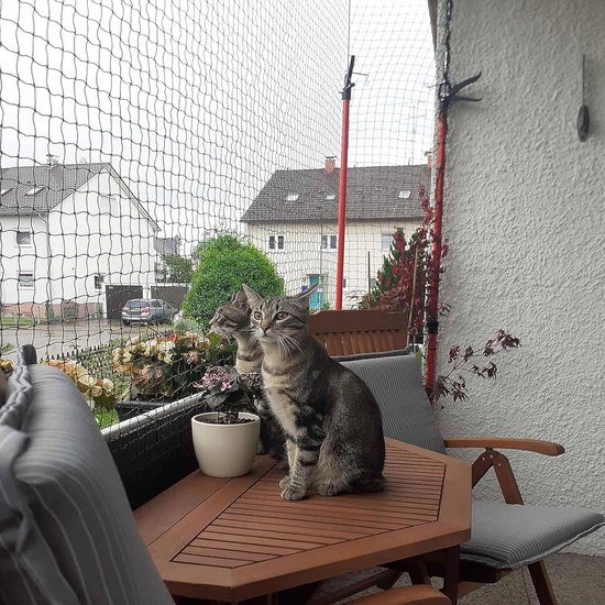 Naturiz® Kattennet voor balkon zonder boren incl. kleefhaken en siliconenlijm – kattenbeschermingsnet voor balkon en ramen, transparant kattennet - duivennet, kattenbeschermingsnet, kattenrooster (3 x