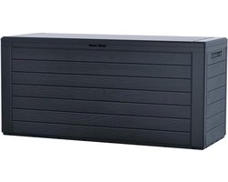 Opbergdoos voor tuin XL 280 l - Gemaakt in Europa - Met handgrepen - Kussenbox polypropyleen - Buitenopbergdoos robuust - Houtstijl - Grijs Opbergbox Tuinkussenbox