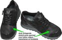 Zwarte sneakers met ritssluiting en veters. Textuur op de neus. Speciaal voor hallux valgus, hamertenen en bobbels.