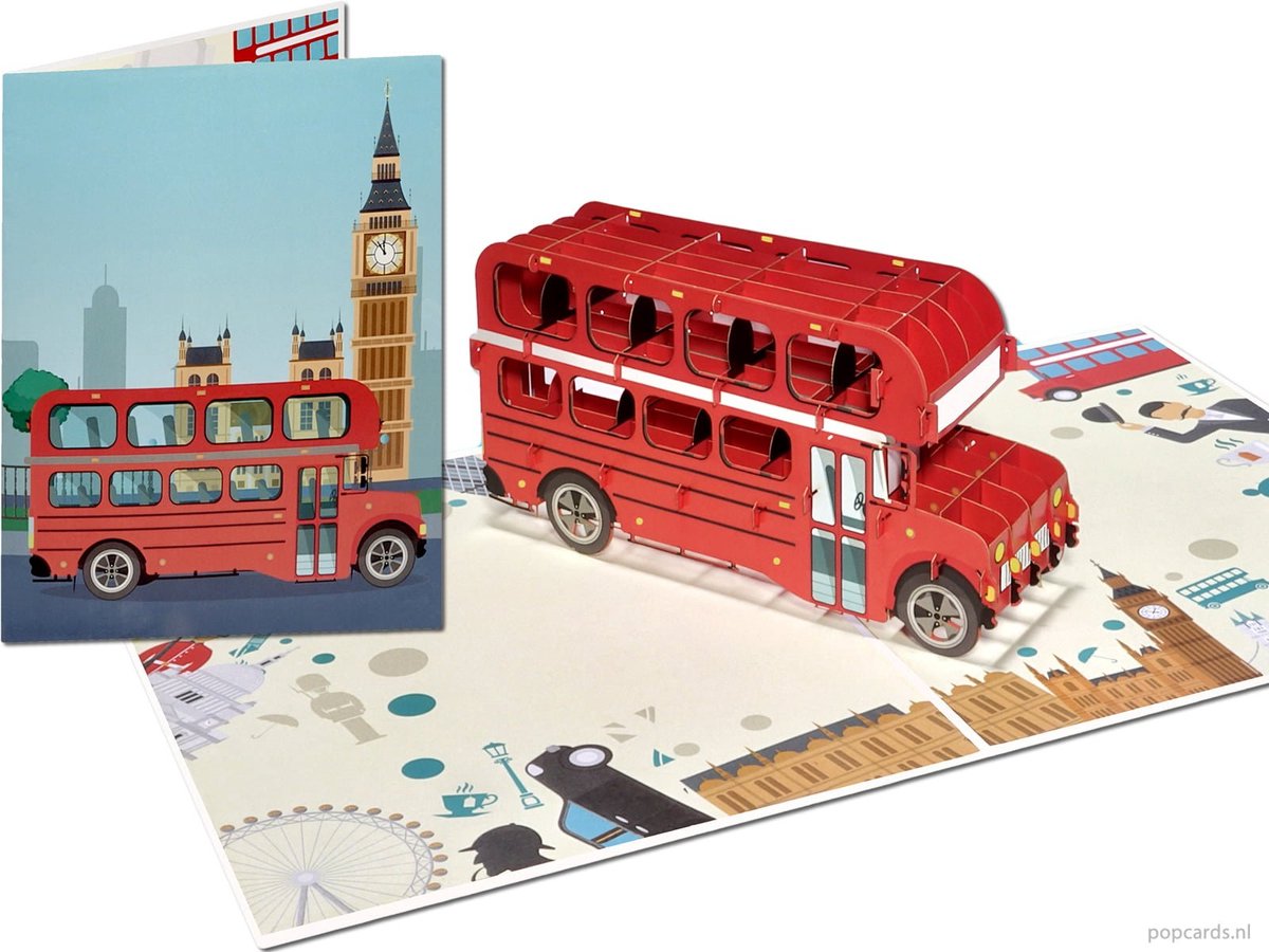 Popcards pop-up kaarten – Londen Engeland Stedentrip Dubbeldekker Bus Autobus London Double Decker pop-up kaart 3D wenskaart