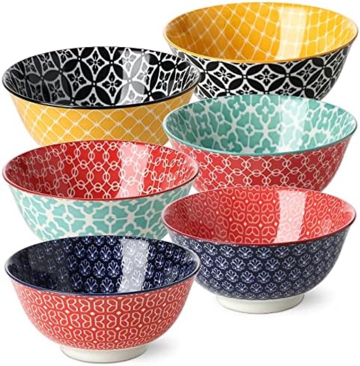 Porseleinen mueslikommen 680 ml ontbijtkom Φ 15 2 cm magnetronsoepkom grote Japanse kom schattige havermoutkommen voor pasta kleine salade rijst 6 stuks kerstcadeau