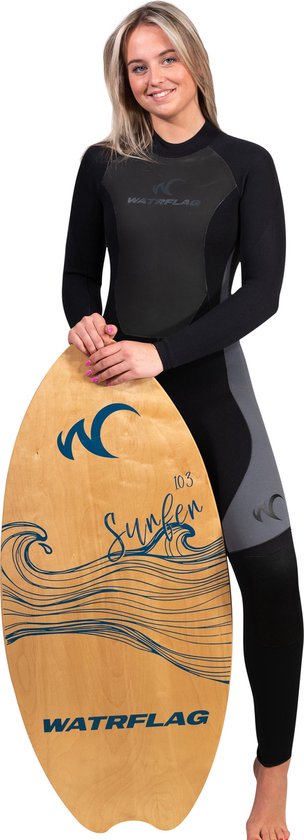 Surfwetsuit 100 dames neopreen 4/3 mm rugrits zwart