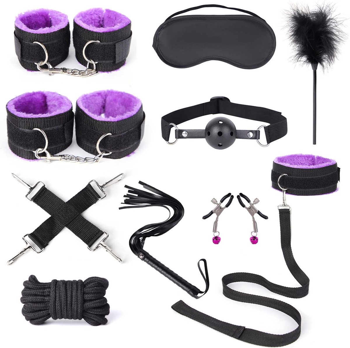 Goedkoopste Fixxx - BDSM Set - PurpleHaze- 11 delen - Zwart/Paars