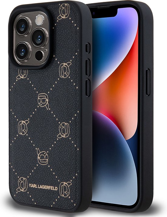 Karl Lagerfeld Backcase case adapté pour iPhone 15 Pro Max - Zwart uni - Simili cuir