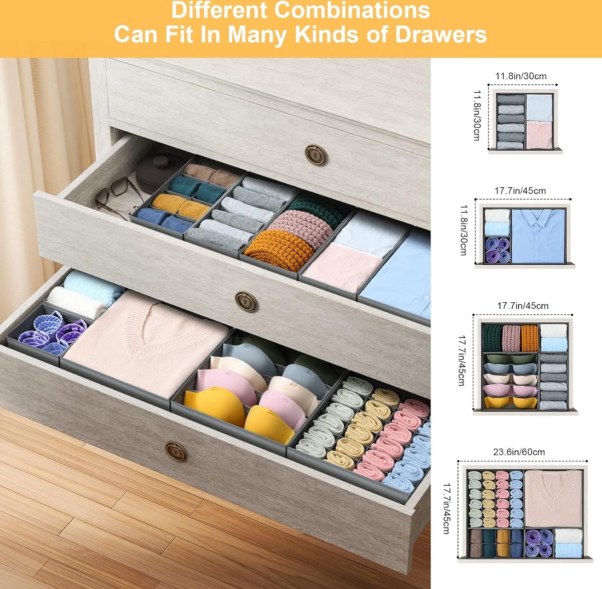 CHUIFAI 6 stuks kledingkast-organizer, opvouwbare laden, 28 x 13 CHUIFAI 6 stuks kledingkast-organizer, opvouwbare laden, 28 x 13