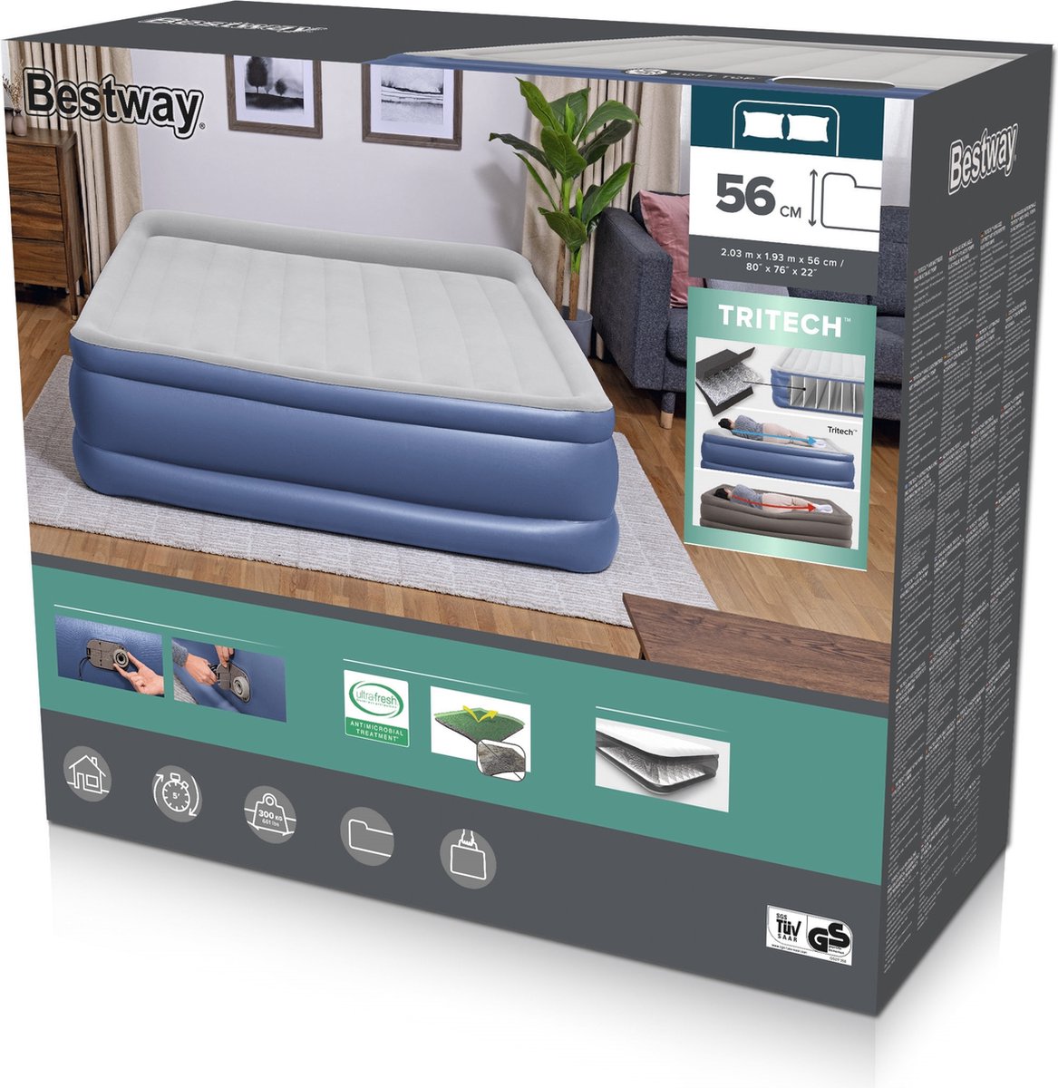 Bestway 67692 Double 203x193x56 Cm Dubbel Luchtbed Met Ingebouwde Pomp Transparant 203 x 193 x 56 cm