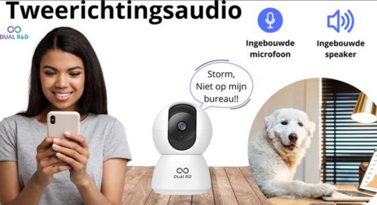 Afbeelding 2 van Huisdiercamera - Hondencamera - Dog Camera - Babyfoon - NL Handleiding - IP Beveiligingscamera - 2 Weg Audio- WiFi - 2.4 GHZ - Beweeg en Geluidsdetectie - Nachtvisie - 360 Eyes App