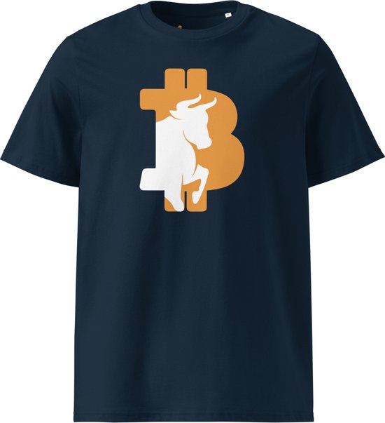 Bitcoin Bull T-shirt - Unisex - 100% Biologisch Katoen - Kleur Marine Blauw - Maat M | Bitcoin cadeau| Crypto cadeau| Bitcoin T-shirt| Crypto T-shirt| Crypto Shirt| Bitcoin Shirt| Bitcoin Merch| Crypto Merch| Bitcoin Kleding