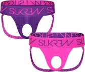 Sukrew U-Style Jockstrap 1 x Tyrian Purple + 1 x Shocking Pink - Size XXL - MAAT XXL - Heren Ondergoed (erotisch) - Jockstrap voor Man (erotisch) - Mannen Jock (erotisch)