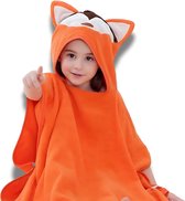 BoefieBoef 2-in-1 Vos Dieren Badponcho & Badlaken voor Baby's, Peuters en Kinderen 1 tot 7 jaar – Eco Bio Katoen – Speelse en Comfortabele Zwemponcho - Deken - Badcape - Wikkeldeken - Oranje