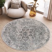 Tapiso Valley Tapis Rond Grijs à Poils Courts Tapis de Salon Taille - 80x80