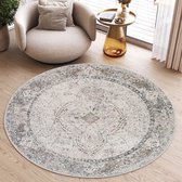Tapiso Valley Tapis Rond Beige Gris Clair à Poils Ras Taille - 120x120