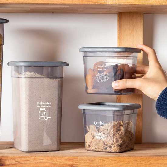 Set de Bocaux de conservation de Bidons alimentaires 12 pièces Bocaux de conservation en plastique anthracite avec couvercle Récipient pour aliments frais Bocaux de conservation hermétiques Congélateur empilable