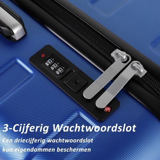Dichtbij zicht op het 3-cijferige wacht slot op een blauwe koffer.