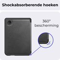 Zwarte, leren hoes voor Kobo e-reader, met schokabsorberende hoeken.