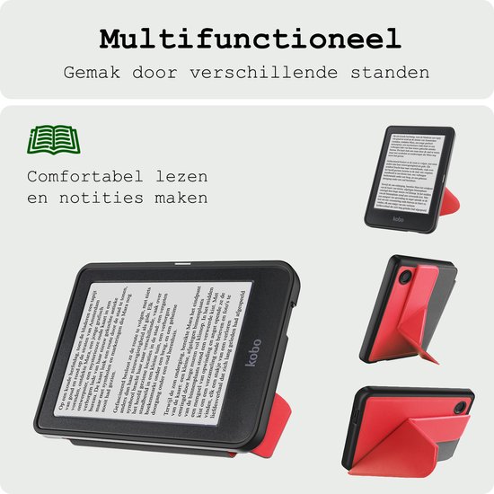 Hoes Geschikt voor Kobo Clara BW Hoesje Bookcase Cover Hoes Trifold Met Screenprotector - Hoesje Geschikt voor Kobo Clara BW Hoes Cover Case - Rood van Case Logic — afbeelding 3