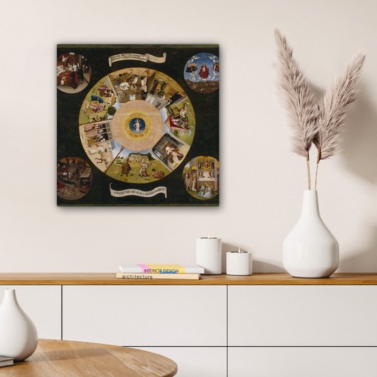 Tableau sur toile Les seven péchés capitaux et les quatre dernières choses - peinture de Jheronimus Bosch - 50x50 cm - Décoration murale