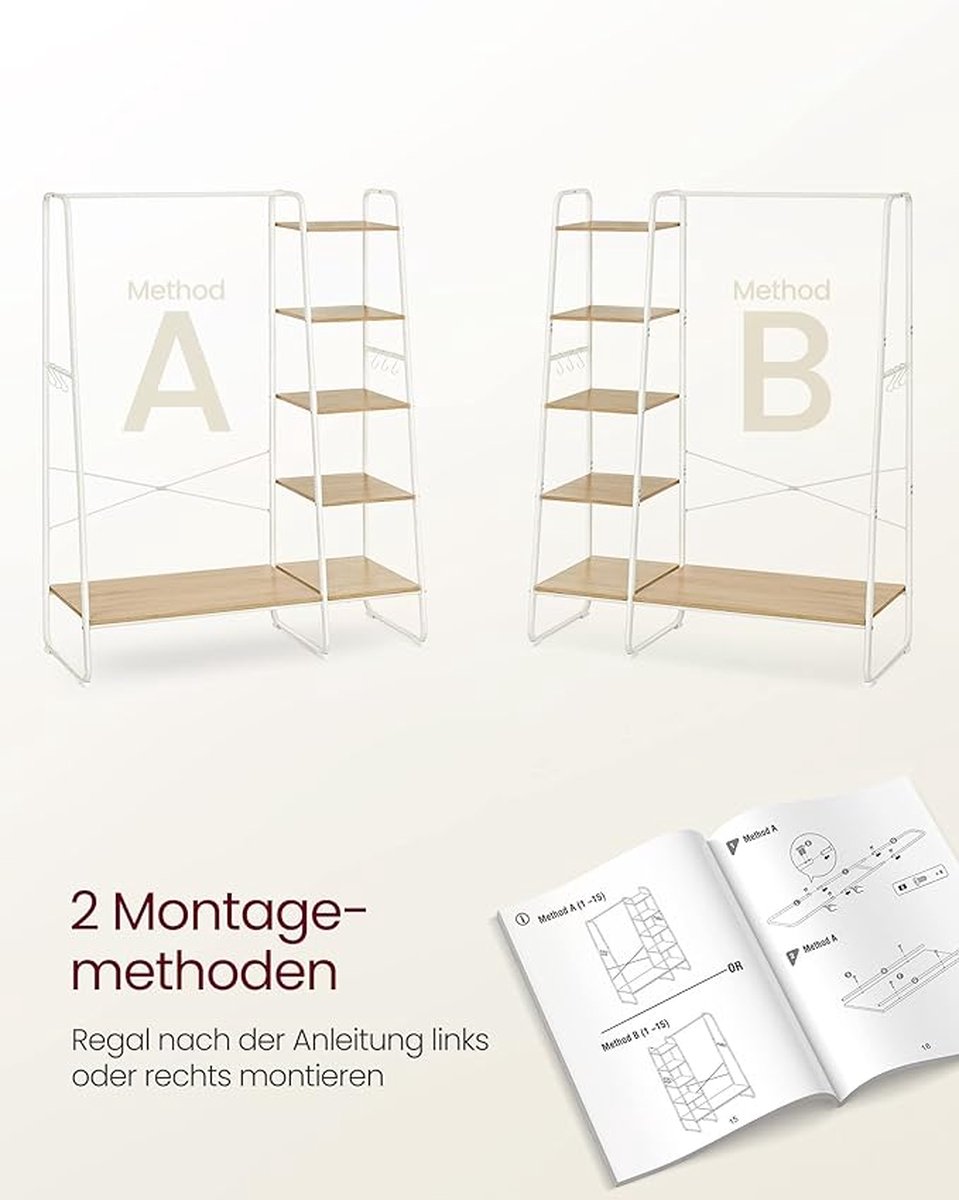 Hoppa! | Kledingrek | 45 x 120 x 160 cm | Kapstok met Schoenenrek | Eiken Wit – foto 3