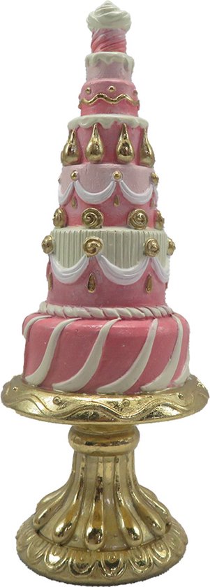 Clayre & Eef Decoratie Beeld Taart Ø 8x 21 cm Roze Polyresin