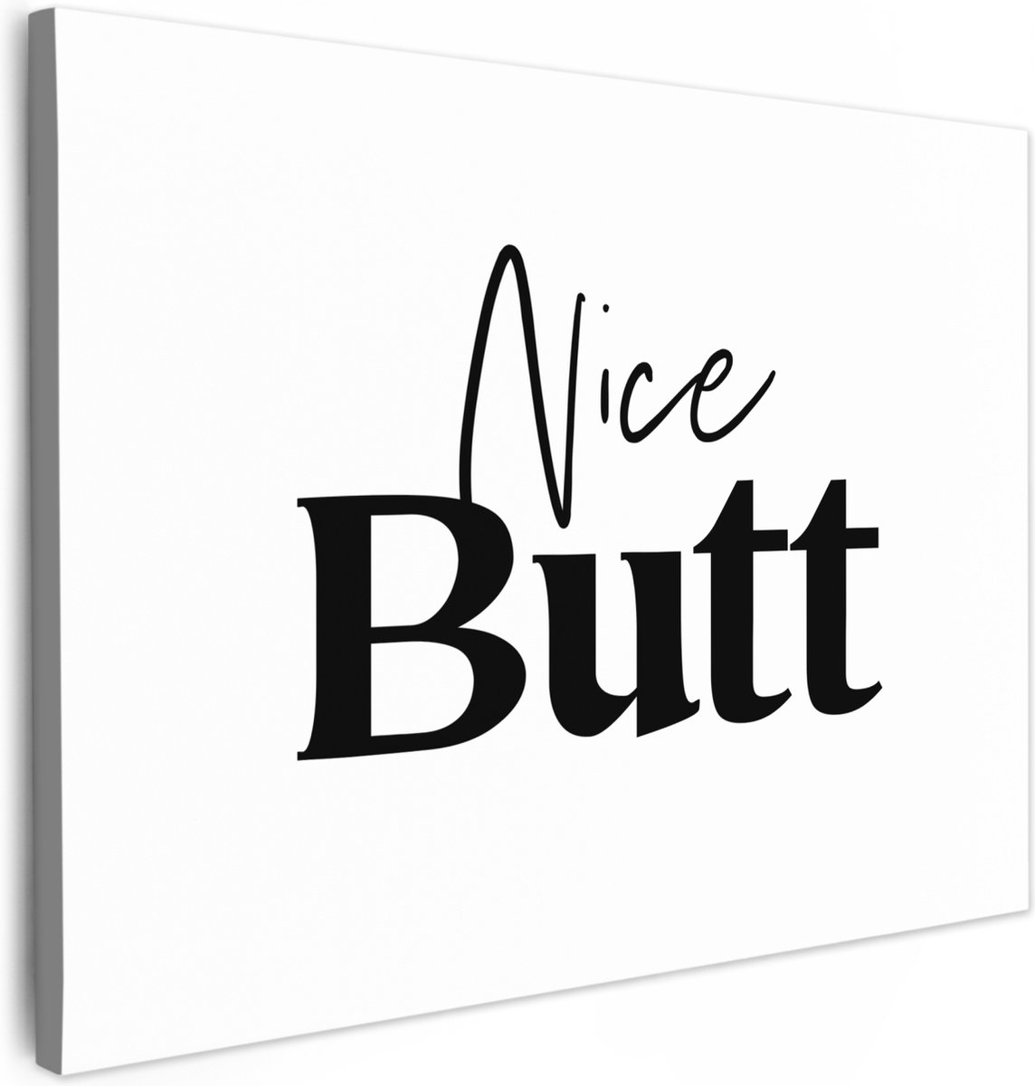 Canvas schilderij 40x30 cm - Wanddecoratie badkamer Quote - Nice butt - Wit - Spreuken - M