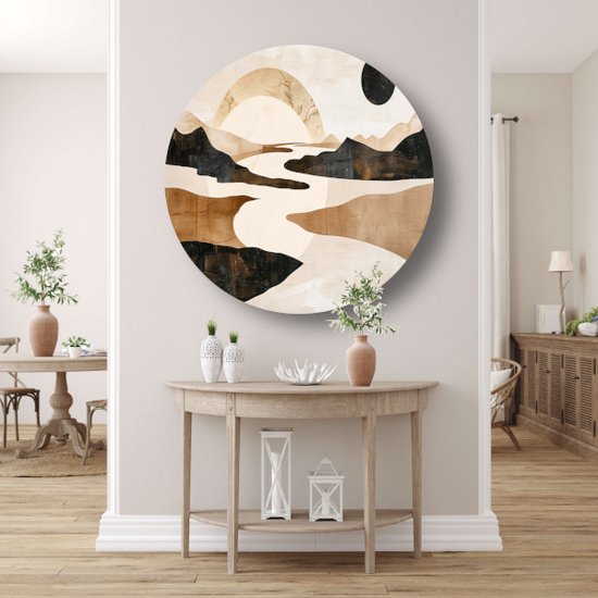 Décoration murale rivière ronde - Plaque murale nature - Plats muraux Montagnes - Décoration murale classique - Tableau - Accessoires de maison cercle mural forex 90x90 cm