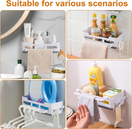 Porte-éponge Avec Bac Récupération - Blanc ABS 26x12cm 4 Crochets