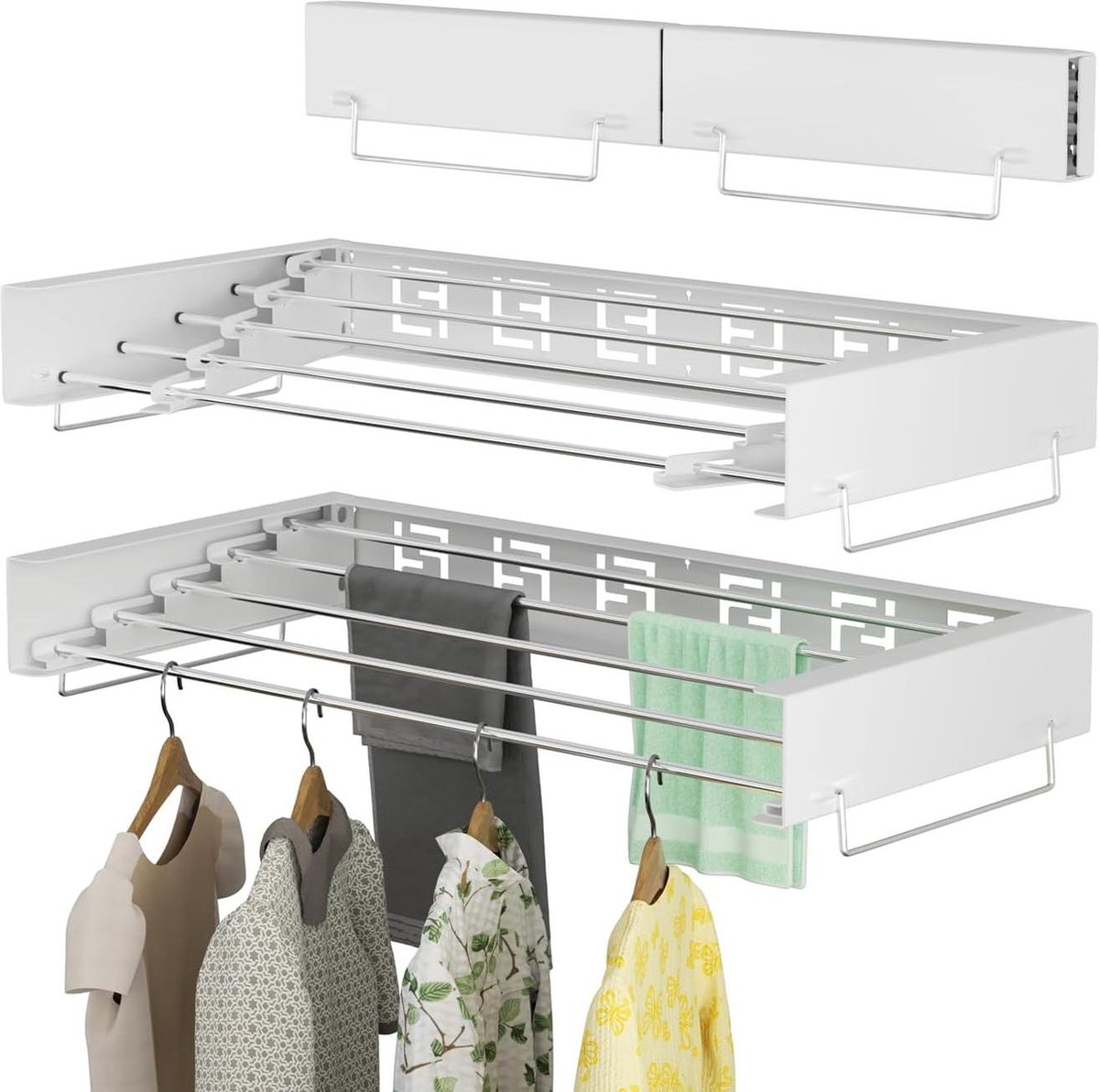 Goedkoopste Wandwasdroger uittrekbaar 80 cm - inklapbaar wasrek - ruimtebesparend compact wit. folding wall laundry rack