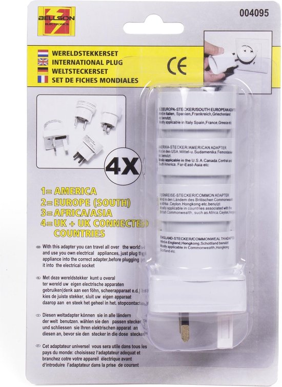 Benson Universele wereldstekker set - internationaal - 4 adapters - compact - 5 × 5 × 13.5 cm