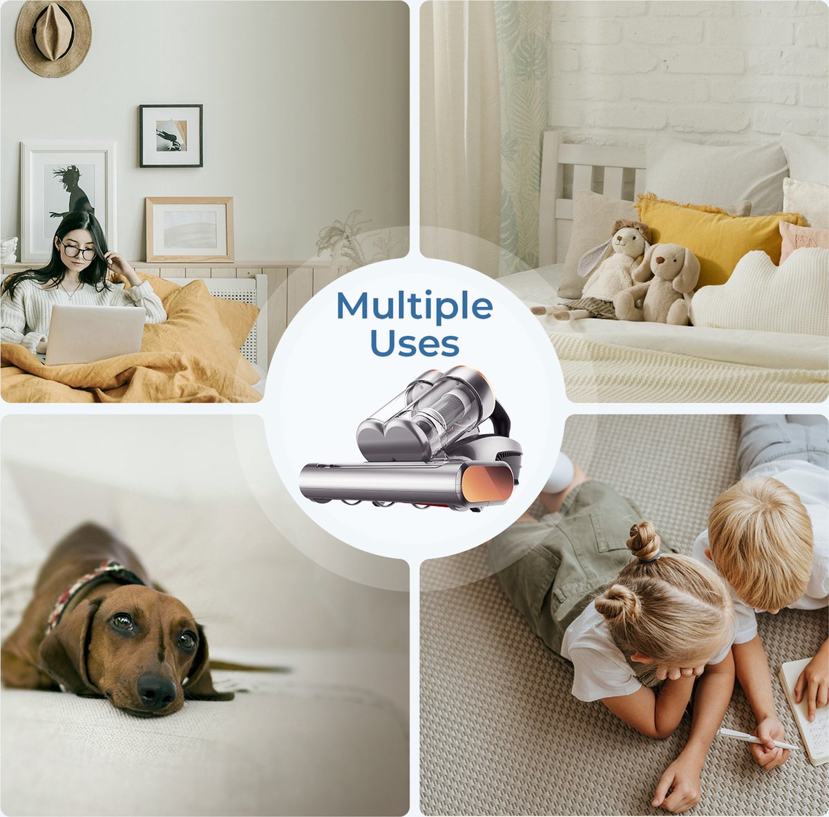 JIGOO J300 Huisstofmijtzuiger met huisstofmijtsensor en UV-licht, 500 W, met intelligent led-display, voor mensen met allergieën, verwijdert 99,9% allergenen, voor matrassen, bedden en banken