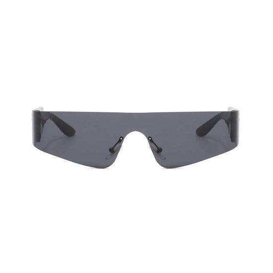 Zonnebril - Fiets - Sport - Festival bril - Rave - Voor heren en dames - Randloos montuur - Zwart - Zwart spiegelglas van Vansy — afbeelding 2